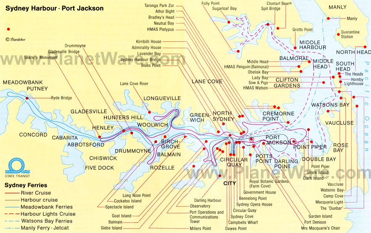 Sydney Harbour Map Maritime Sydney-Harbour-Port-Jackson-Map Mupooles / Oz